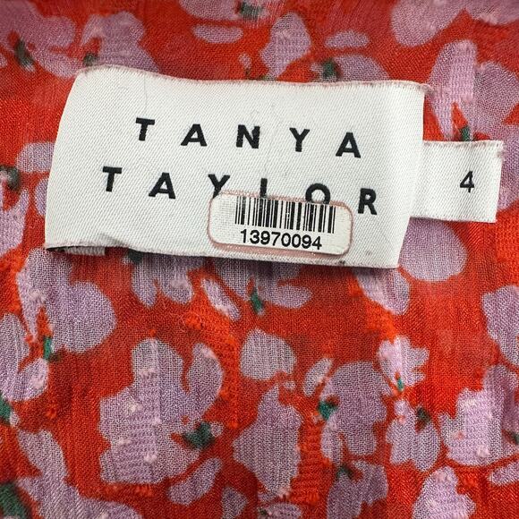 Tanya Taylor Red Floral Mini Wrap Dress Size 4 Silk Chiffon Ruched Designer $500 - Picture 12 of 13